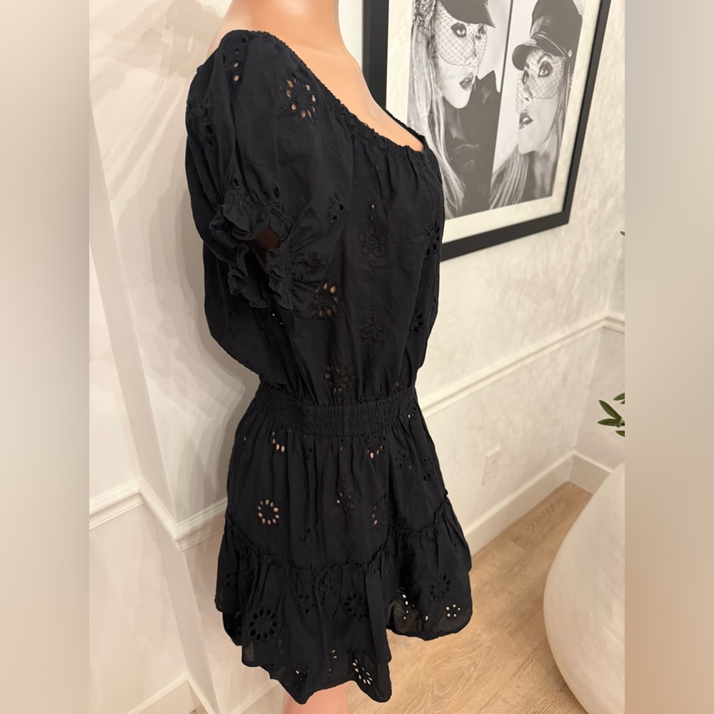 AQUA | black tiered eyelet summer dress / swimwear cover up - Picture 8 of 14